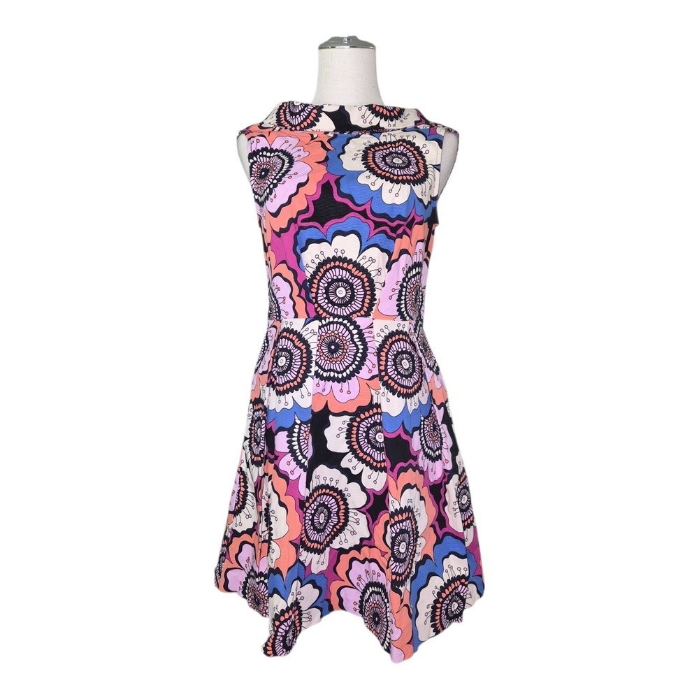 Closet London Retro Floral‎ Fit & Flare Dress Women's US 8 Modcloth Pink Blue